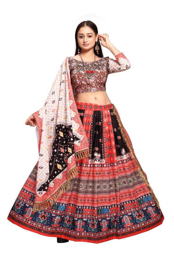 Multi Color Digital Print Chaniya Choli with Full Mirror Work
