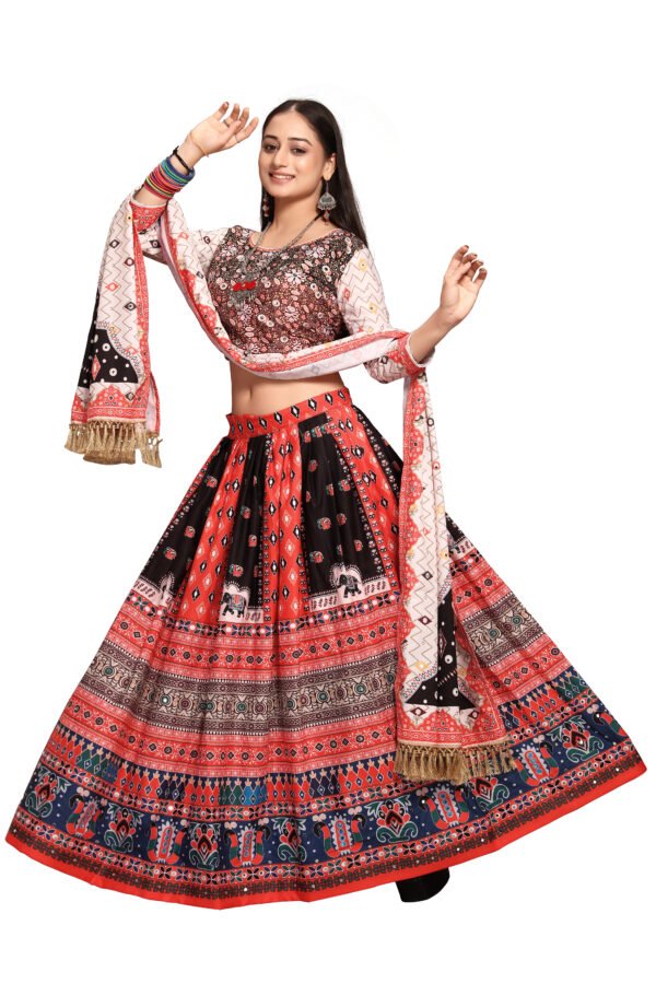 Multi Color Digital Print Chaniya Choli with Full Mirror Work