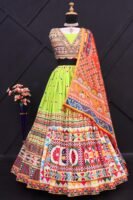 Olive color with Multi Digital Print Chaniya Choli with Full Mirror Work