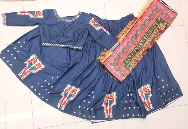 Dark Blue Digital Print Chaniya Choli with Full Mirror Work
