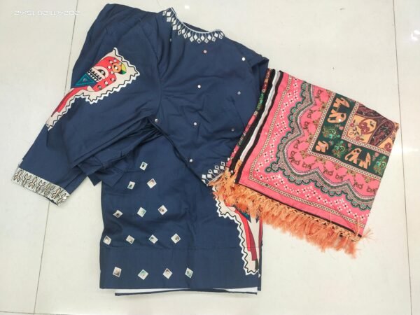 Dark Blue Digital Print Chaniya Choli with Full Mirror Work